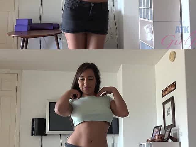 A hot brunette with big natural tits enjoys riding cock