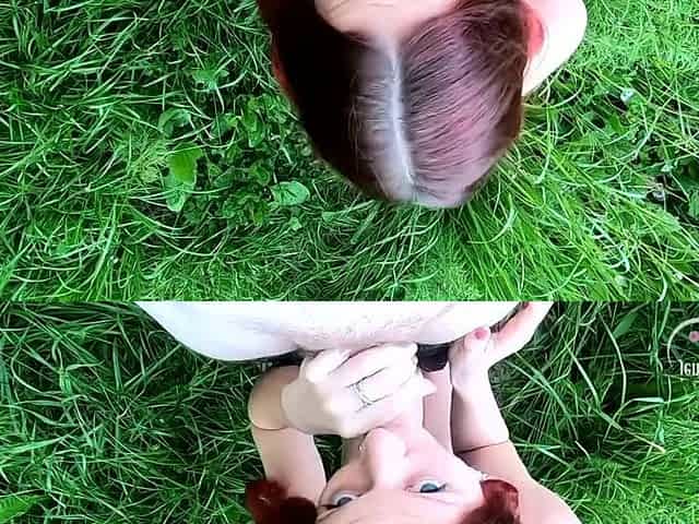 Golden shower after sex and oral pleasure for little doxy in the forest