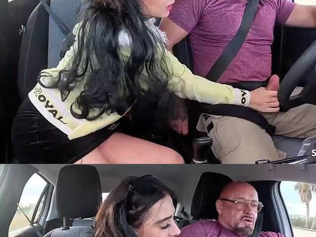 Obscene Slut Pick Up by old Man and give him a Nyon Tugjob to Thanks him in Car during the time that driving