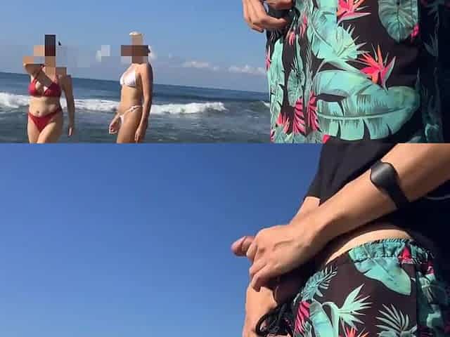 I take out my shlong on the public beach to watch if any cutie fancies it and I get DOUBLE PRIZE