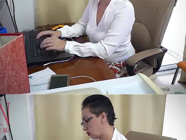 Woman secretary gets drilled with a sextoy. in the office Part 1