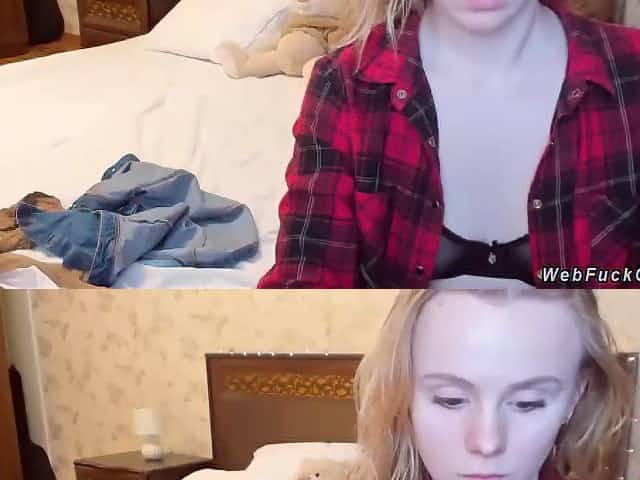 Blond Hair Girl teenager in see through bra on cam