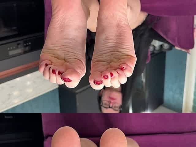 Lick My Soles and Suck My Long Toes, Bare Feet and Red Toenails Polish