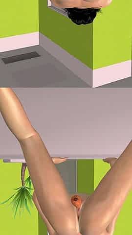 3D Animated Sex Videos Gorgeous Asian Babe Masturbates with a Carrot at the Gym
