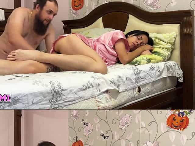 Stepmom And Stepson Share Bed. Unexpected Huge Oral Creampie