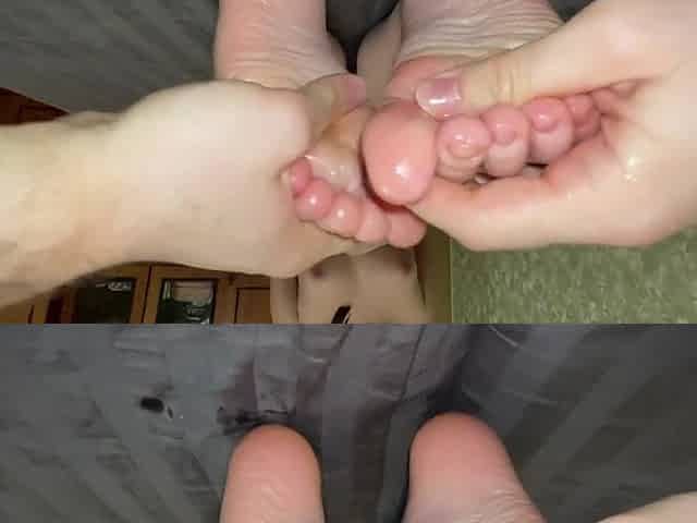 Stepsister Gives Oily Footjob - Cum Juicy Toes - Foot Fetish