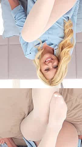 Blonde Babe Pussying Fingering Butt Plug in Pantyhose