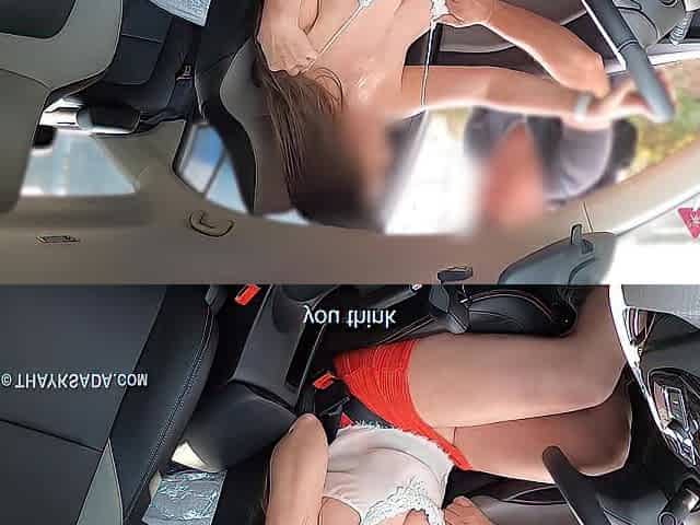 Sexy wife Thay Ksada showing off in the car and letting him smack her moist cunt