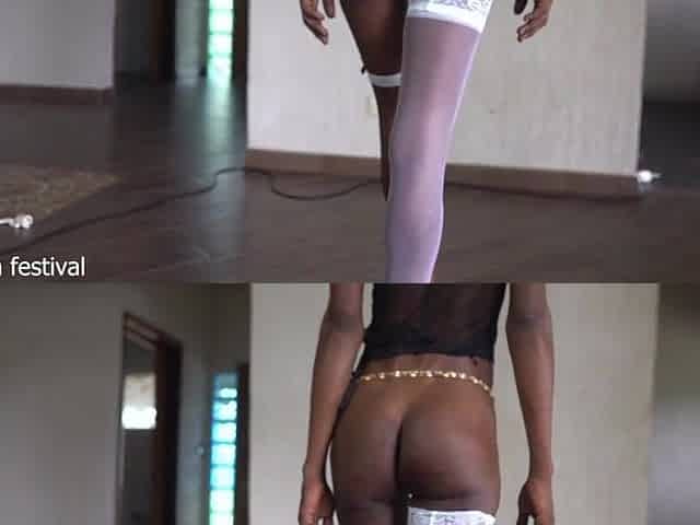 Slim black whore with hawt legs and bald vagina