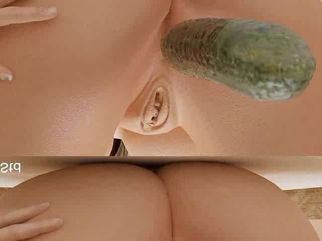 Lesbian MILF Masturbating with a Big Cucumber Dildo in Anal