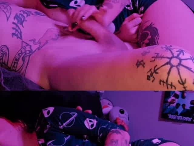 Goth Teen Gets Multiple Huge Cumshots on Her Tits and Trimmed Pussy After Titfuck and Handjob