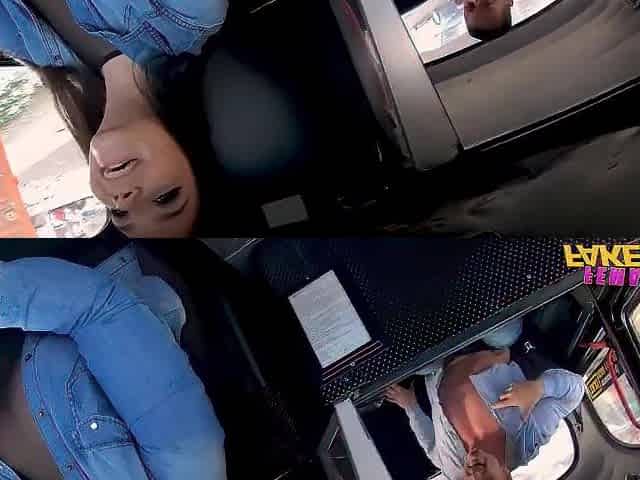 Large naturals go wild during fast screw in a taxi - Female Fake Taxi