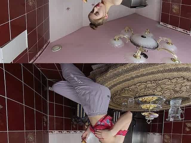 Lina eats a donut and masturbates in the kitchen vr180