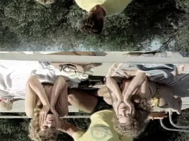 Sexy blonde in threesome vintage hardcore action