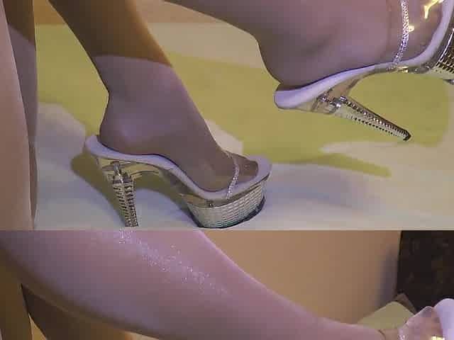 Glossy hose, high heels
