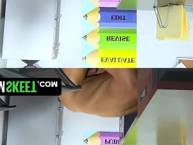Slutty golden-haired caught masturbation in classroom