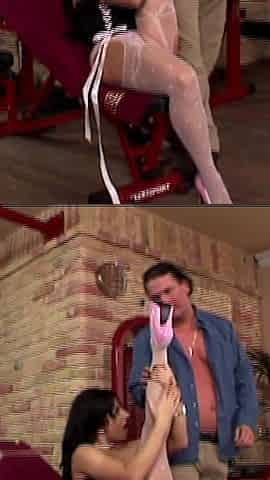 Dominant Brunette Foot Worship and Gym Pussy Ride