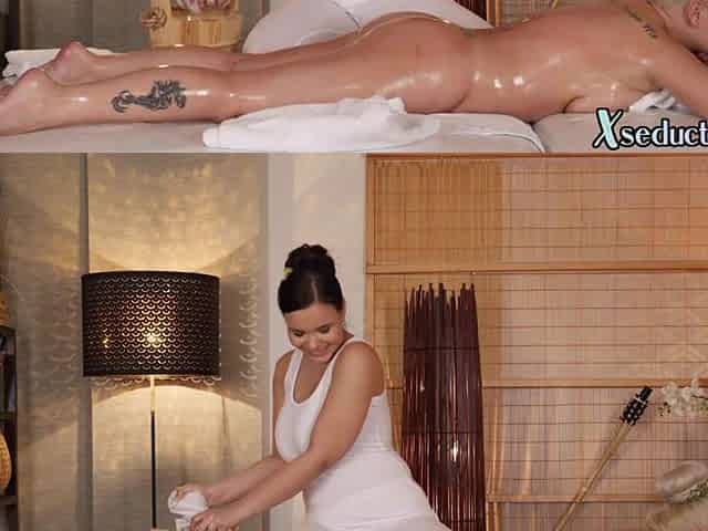 Busty masseuse fingering client