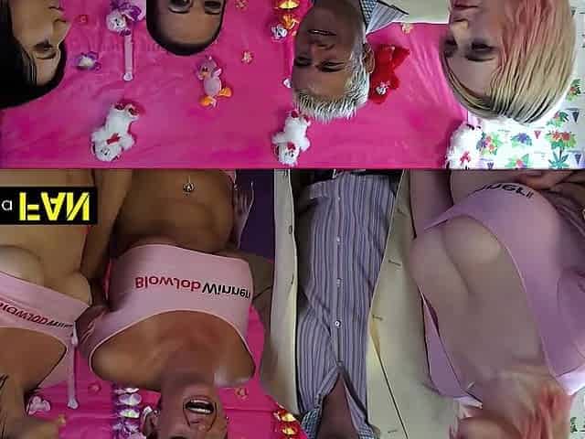 A Kneeling Threesome Of Bitches Services A Kenyan Ebony Schlong!