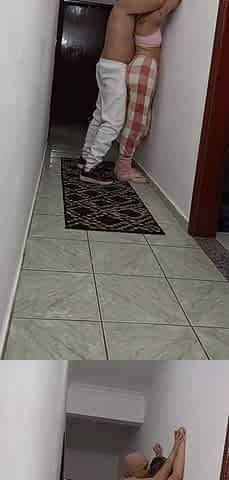 Stepdaughter Grinding Against the Wall, Rubbing Dry and Masturbating Her