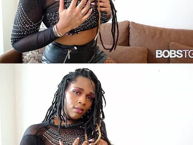 BOBSTGIRLS Black Model in Leopard Sheer Top and Croc Petticoat Gets Permeated Hard