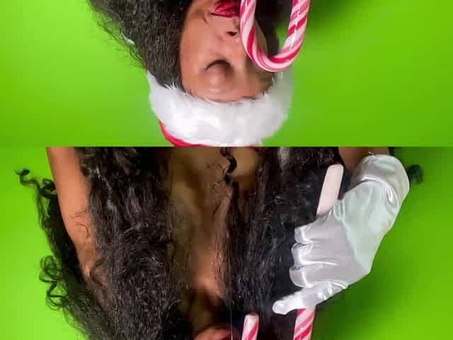 Close-up Candy Cane Lick, Gag and Spit