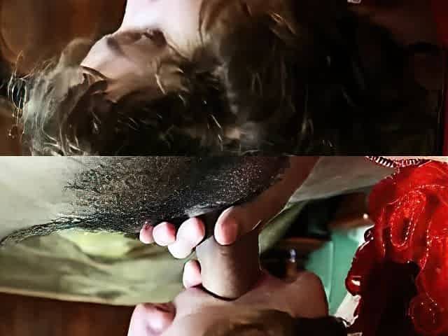 Submissive Girl gives blowjob, licks cum afterward