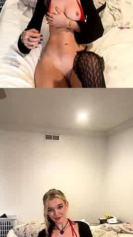 Non stop blonde with big boobs cock jerks off on the bed