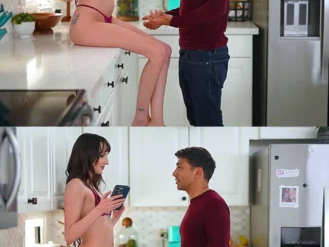 Teen stepsister slut Lana Smalls steals stepbro his phone