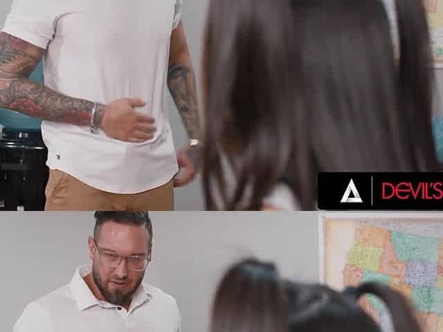DEVILS FILM - Kimmy Kimm Caught Fapping In Empty Classroom By Substitute Then Gets Hard Screw