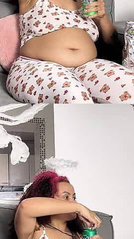 Chubby Ebony Halloween Movie Night with Farts and Burps