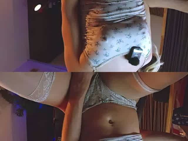Turned on mature lady masturbating with panties and toys