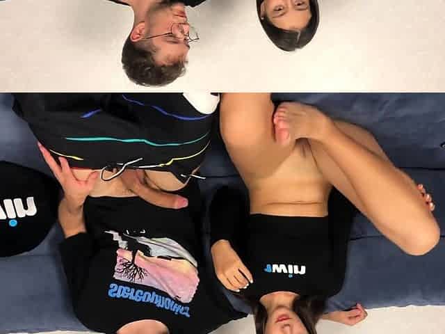 Step sis gets surprise climax with step bro on the couch.