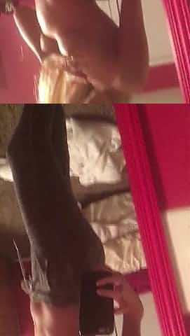 Perfect blonde model nude selfie in mirror