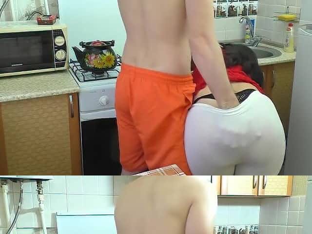Anal sex stepmom and son in the kitchen. Mature mom with big ass