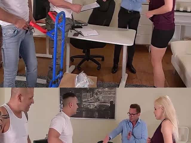 Boss Catches His Ukrainian Secretary Vittoria Dolce Doing Two Delivery Guys And That Dude Joins For Airtigh