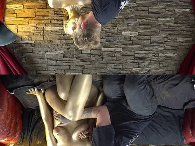 Full Body Gold Statue Bodypaint BJ Fuck & Facial