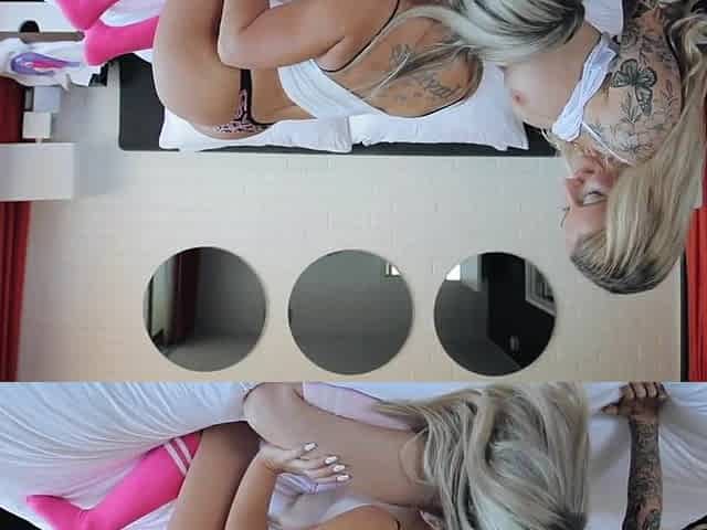 Amateur Blondes try Double Ended Dildo Together for the First Time