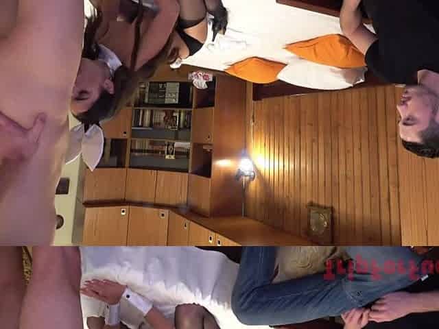 Real cuckold in advance of her boyfriend eyes