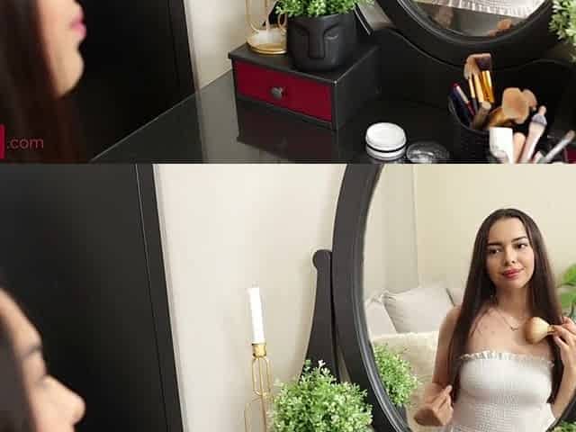 Makeup and banging near the mirror