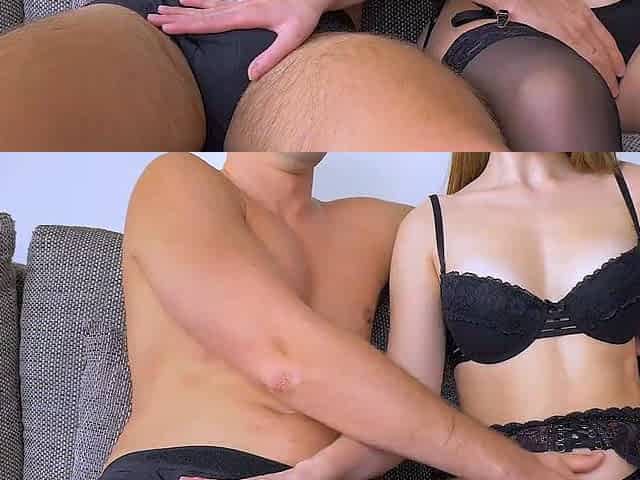 Mutual masturbation with beauty in stockings until cumshot,