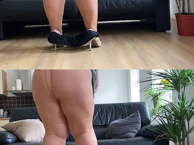 Stepmother-in-law Fucks Her Hairy Pussy With Her Fingers And Gets Cum On Her Gorgeous Fat Ass At Home