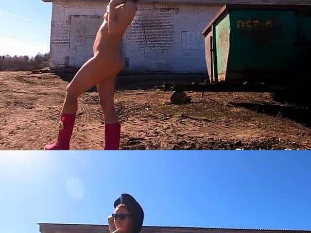 Naked Blonde Russian Teen Walks on the Farm