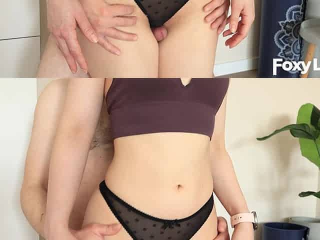 Intense Standing Thighjob in Sports Bra & Tiny Thong - Dry Humping, Legs up Bed and Massive Cum on Thighs!