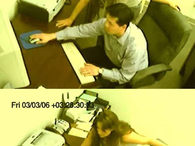 Office whore jacks off boss