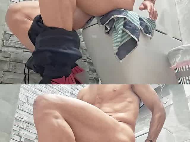 Masturbating my Large shlong in a baths ally's - Risky spunk fountain