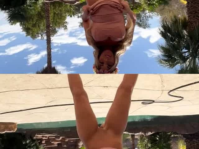 Flashing pussy and tits by the pool