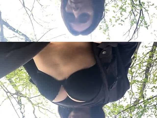 Big-Tit Brunette Plays with Her Pussy in the Forest