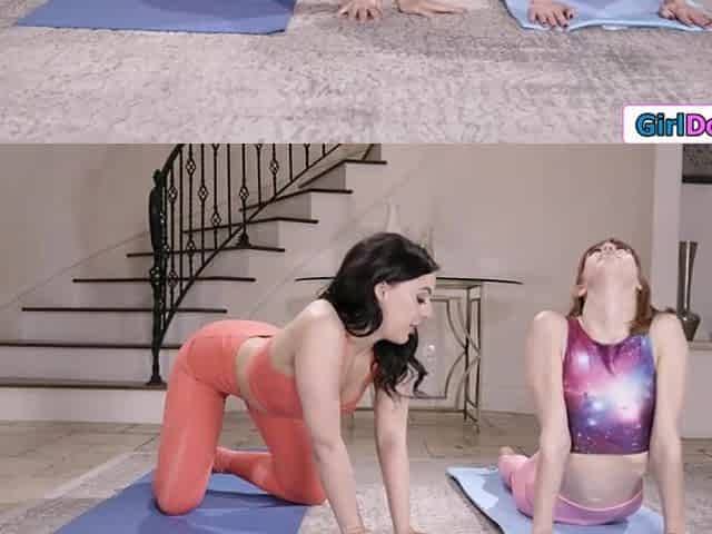Teen bending over backwards to get licked by her yoga rival