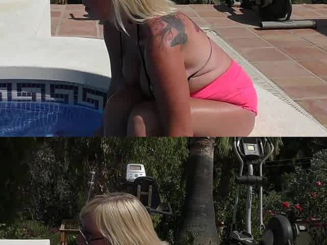 British Milf Melody Charm Suns Her Big Tits And Shaved Pussy By The Pool - MatureNl